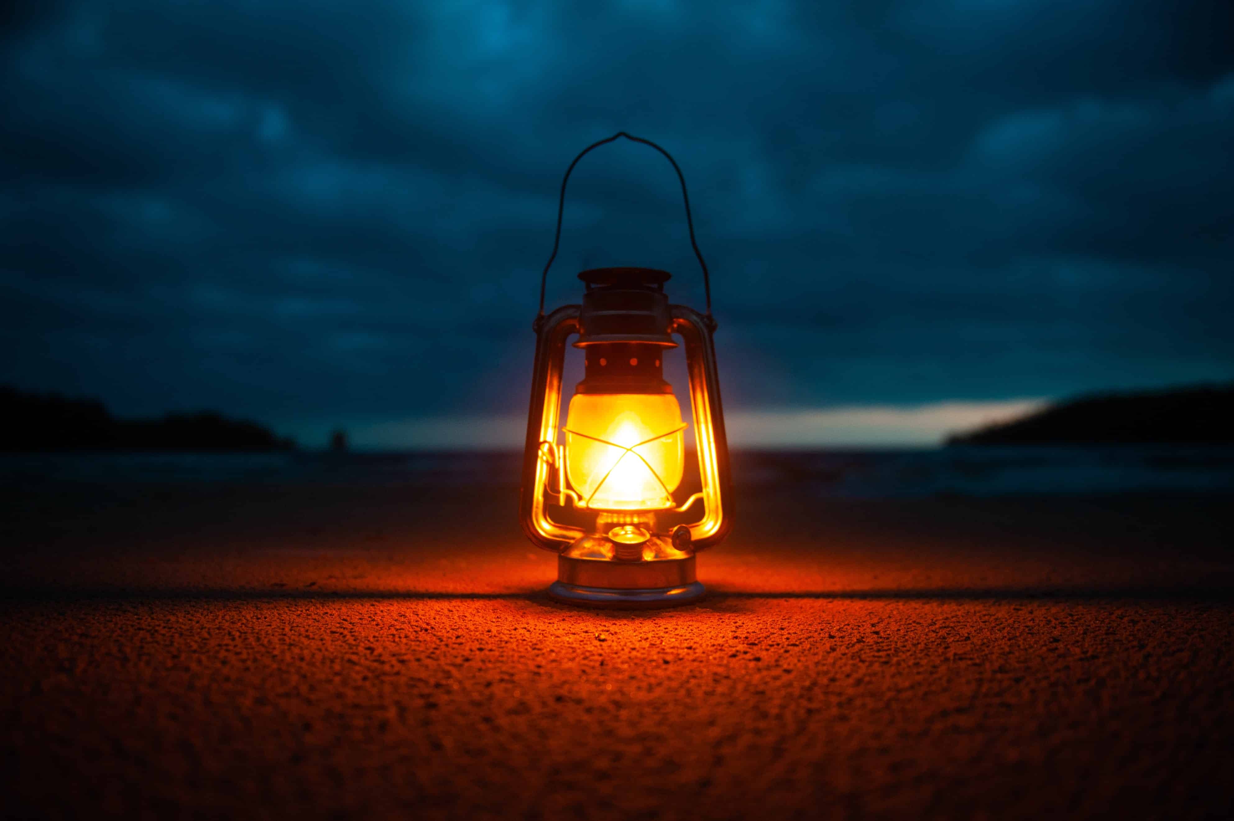 Lit kerosene lamp