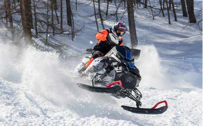 Snowmobile in skid.