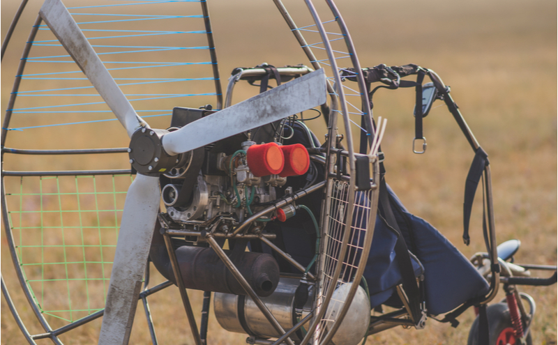 Paramotor closeup on the ground.