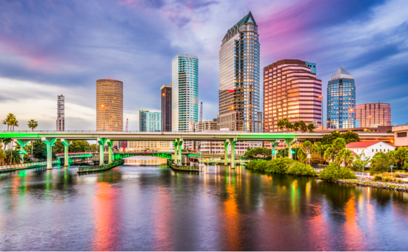 Tampa, Florida, USA downtown skyline on the Hillsborough River.