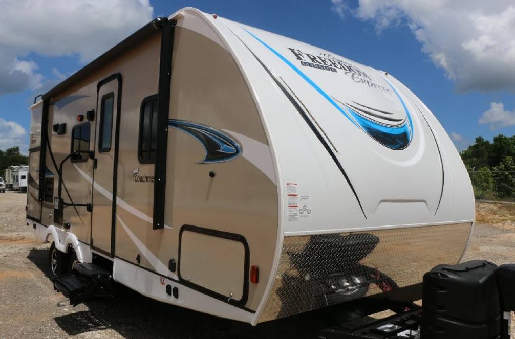 small travel trailer with outdoor kitchen