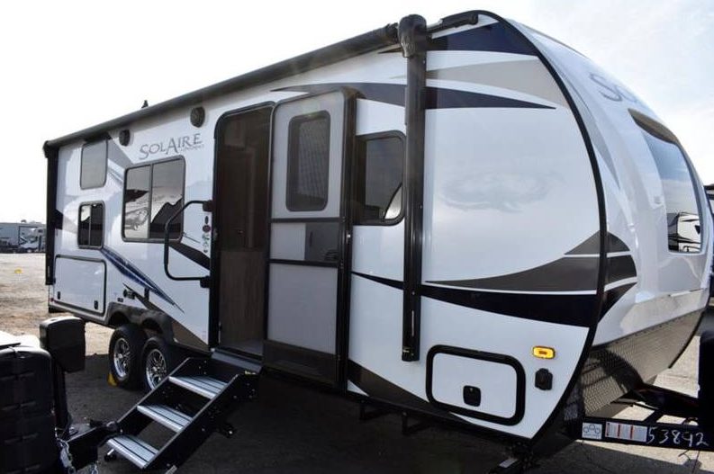 small travel trailer with outdoor kitchen